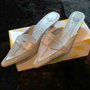 Silver metallic leather mules